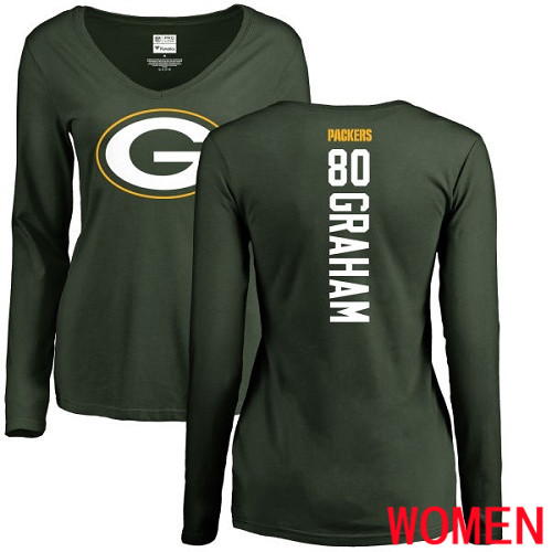Green Bay Packers Green Women #80 Graham Jimmy Backer Nike NFL Long Sleeve T Shirt->women nfl jersey->Women Jersey